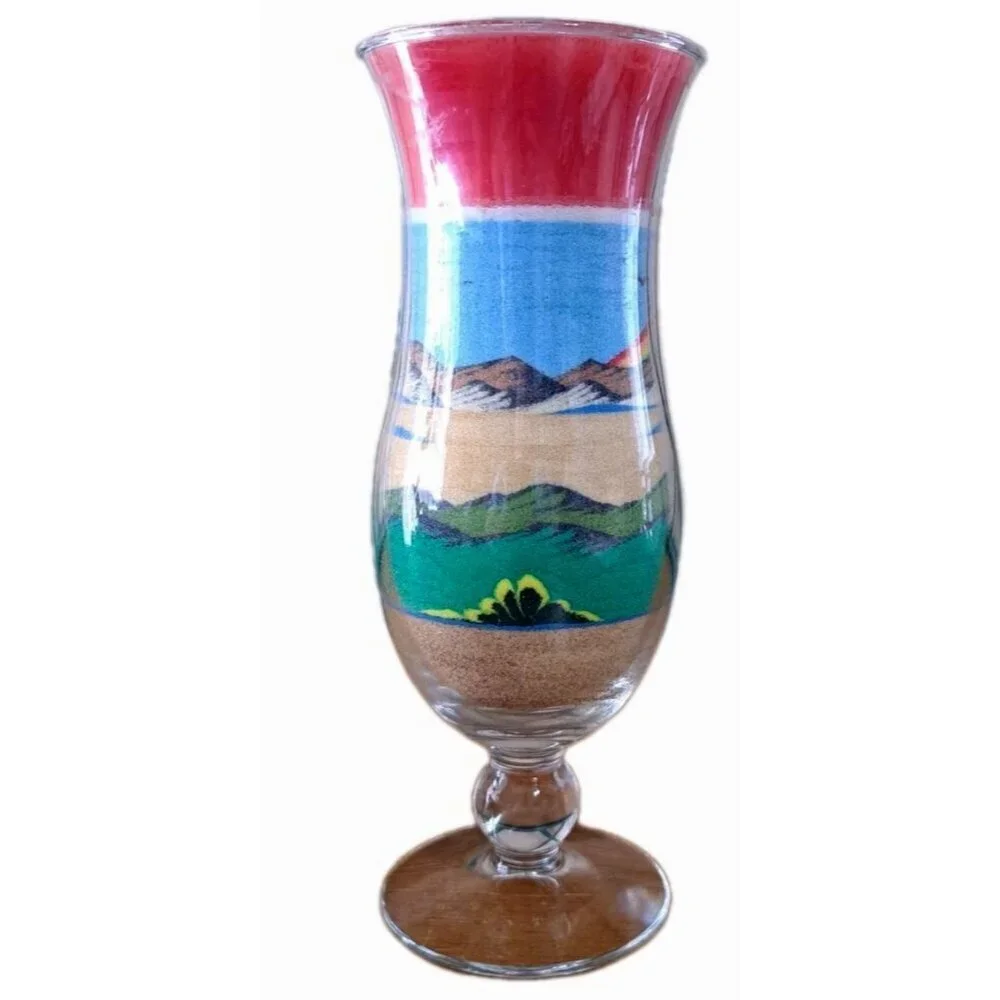Vintage Sand Art Candle in Glass Mountains Rainbow Birds